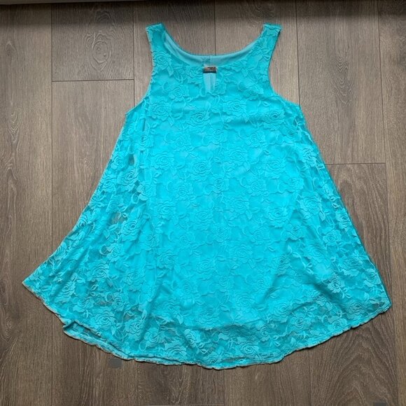 Women's Blue Floral Lace Dress Blouse Tank Top Sleeveless - Picture 11 of 14